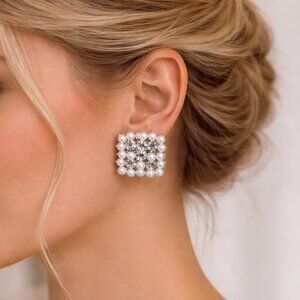 Ali Khan bridal pearl rhinestone clip earring with gift box